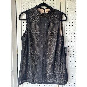 NWT Women's XL I.N. Studio Black Lace Overlay Tank Sleeveless Blouse
